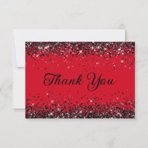 Red and Black Glitter 50th Birthday Thank You Card