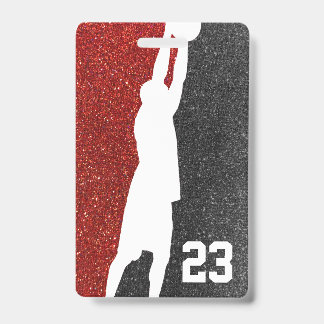 Red and Black Glitter Basketball Team Jersey ID Badge