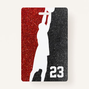 Red and Black Glitter Basketball Team Jersey ID Badge