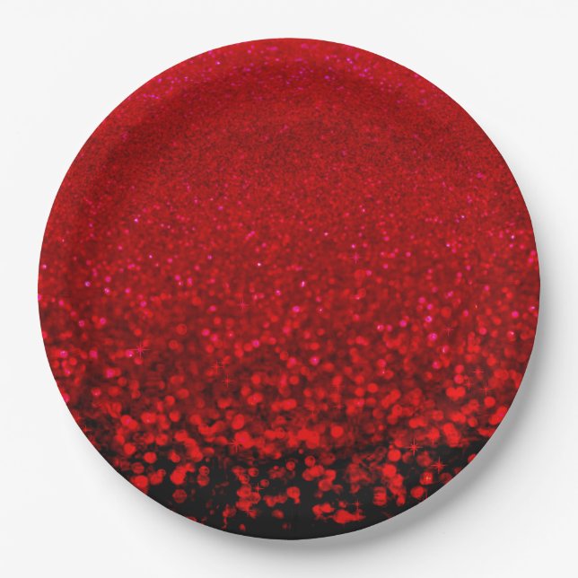 Red and black glitter Ombre Paper Plate (Front)