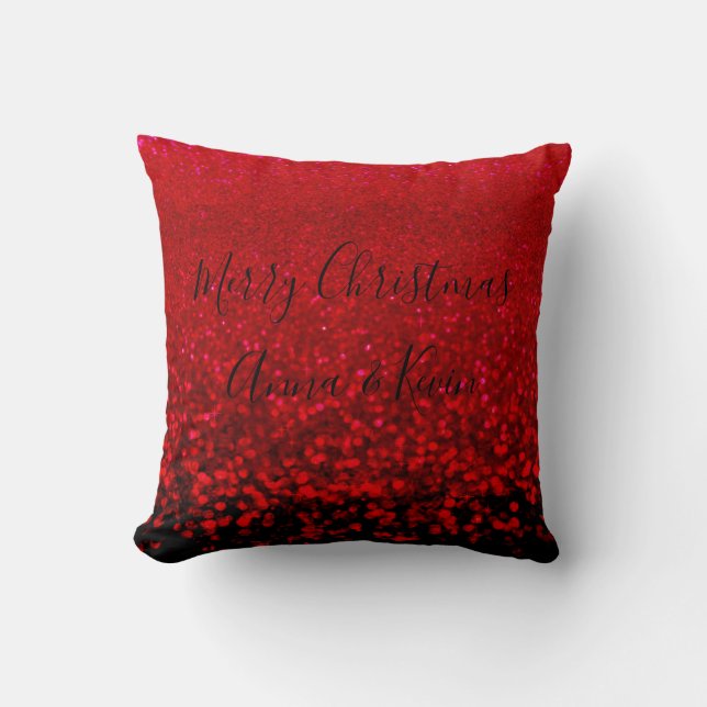 Red and black glitter Ombre Throw Pillow (Front)