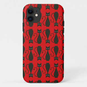 Red and Black Goth Cat Pattern iPhone 11 Case