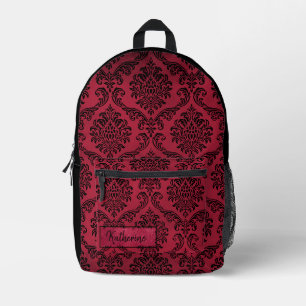 Red and Black Goth Damask Pattern Personalised Printed Backpack