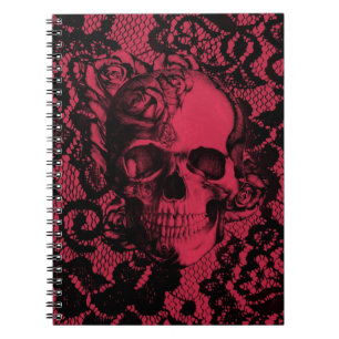 Red and black gothic lace skull. notebook
