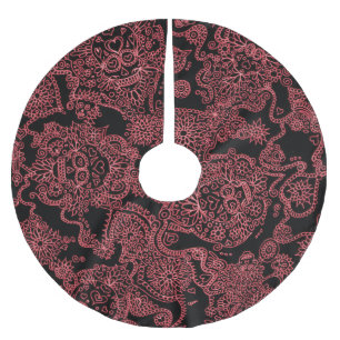 Red And Black Gothic Skull Tree Skirt