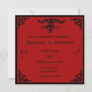 red and black gotic wedding invitation