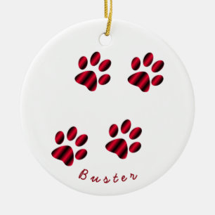 Red and Black Gradient Paw Prints Ceramic Tree Decoration