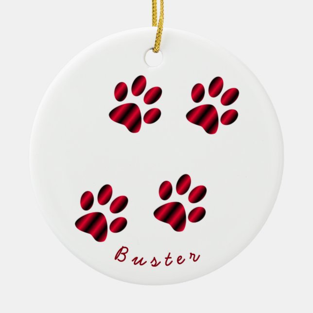 Red and Black Gradient Paw Prints Ceramic Tree Decoration (Front)