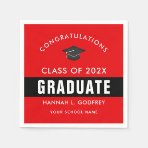 Red and Black Graduation Congratulations Napkin