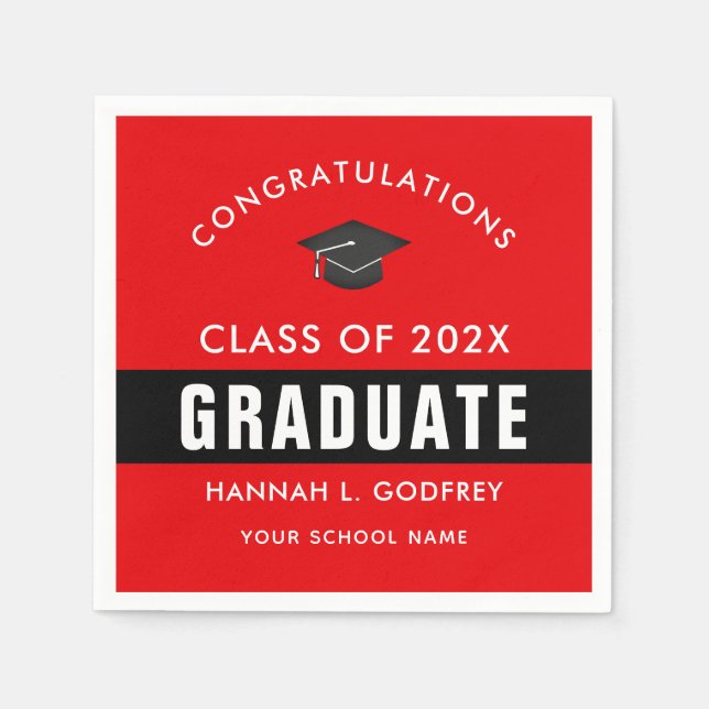 Red and Black Graduation Congratulations Napkin (Front)