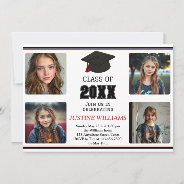 Red and Black Graduation Invitation (Front)