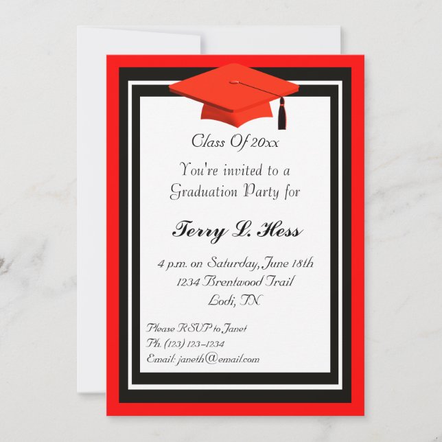 Red and Black Graduation Party Invitation (Front)