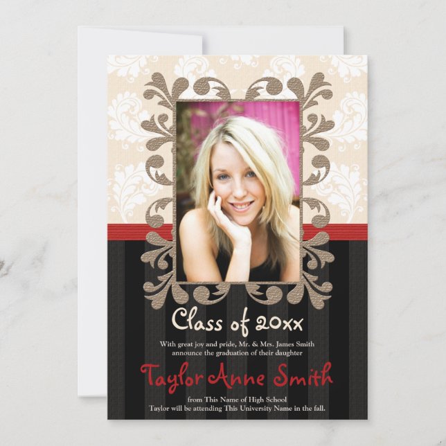 Red and Black Graduation Photo Announcement (Front)