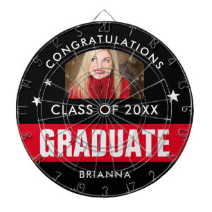 Red and Black Graduation Photo Custom Dart Board