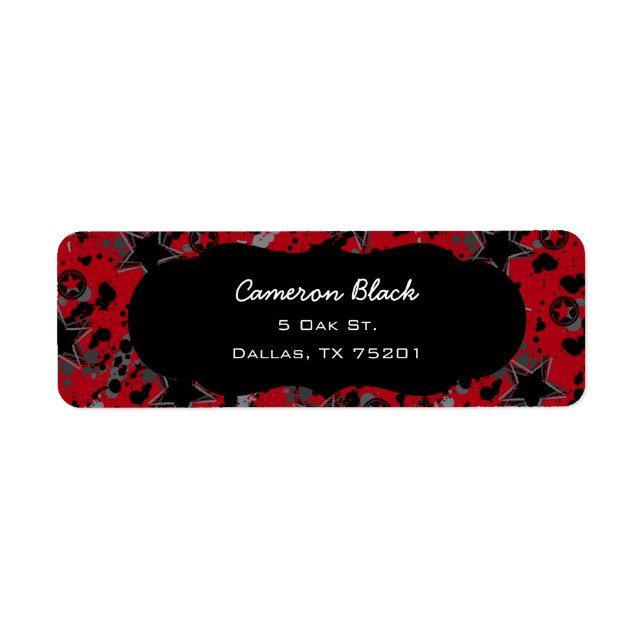 Red and Black Grunge Star Custom Address Labels (Front)