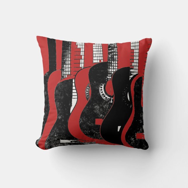 Red And Black Guitars Pillow (Front)
