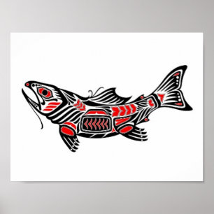 Red and Black Haida Spirit Fish Poster