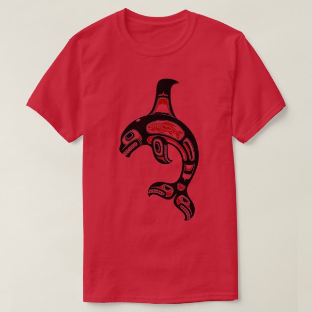 Red and Black Haida Spirit Killer Whale T-Shirt (Design Front)