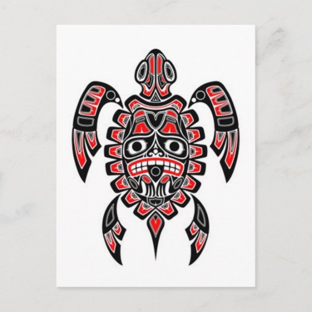 Red and Black Haida Spirit Sea Turtle Postcard (Front)