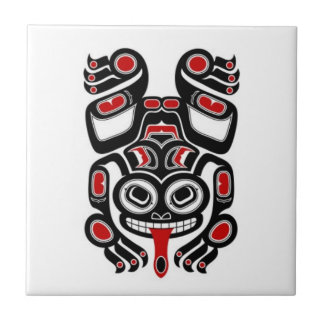 Red and Black Haida Spirit Tree Frog Tile