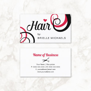 Red and Black Hair Trendy Typography Modern Curls Business Card