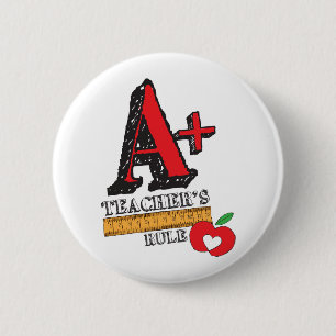 Red and Black Hand Drawn A Plus Teachers Rule 6 Cm Round Badge