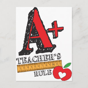 Red and Black Hand Drawn A Plus Teachers Rule Postcard