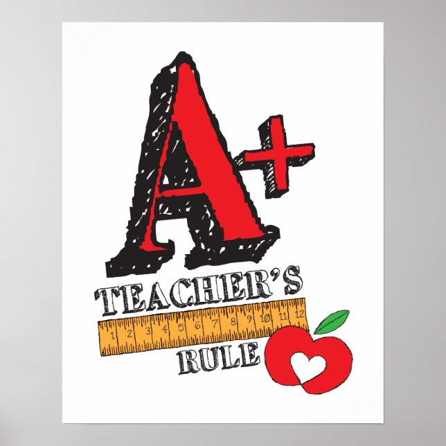 Red and Black Hand Drawn A Plus Teachers Rule Poster (Front)