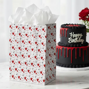 Red and Black Hand Drawn Doodle Hearts Medium Gift Bag