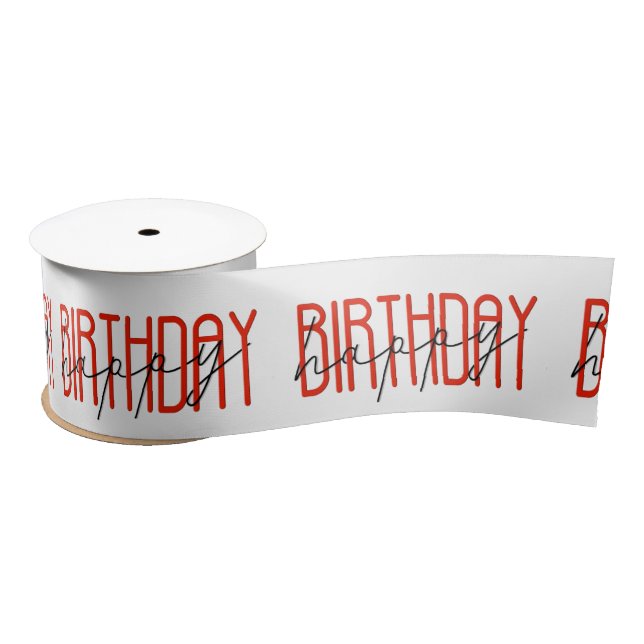 Red and Black Happy Birthday Satin Ribbon (Spool)