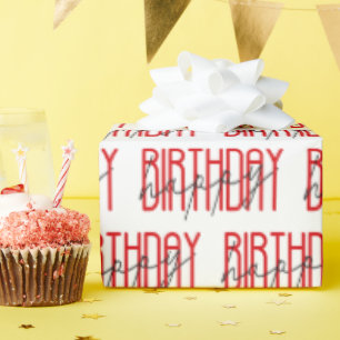 red and black happy birthday sign wrapping paper
