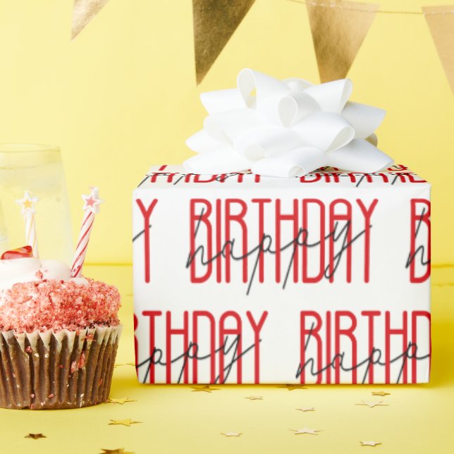 red and black happy birthday sign wrapping paper (Birthday Party)
