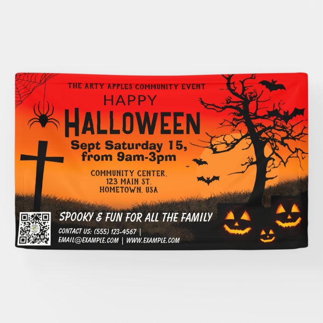 red and black happy Halloween Banner qr code (Horizontal)
