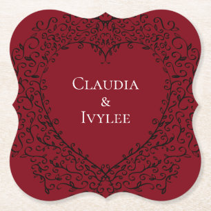 Red and Black Heart Gothic Wedding Coasters