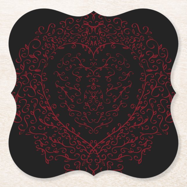 Red and Black Heart Gothic Wedding Coasters (Front)