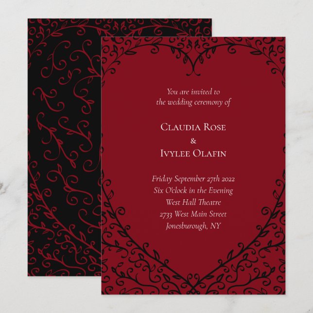 Red and Black Heart Gothic Wedding Invitation (Front/Back)