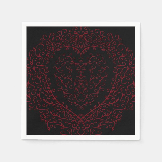 Red and Black Heart Gothic Wedding Napkins (Front)