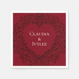 Red and Black Heart Gothic Wedding Napkins