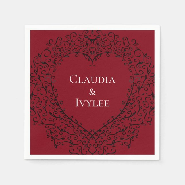 Red and Black Heart Gothic Wedding Napkins (Front)
