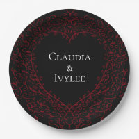 Red and Black Heart Gothic Wedding Paper Plates