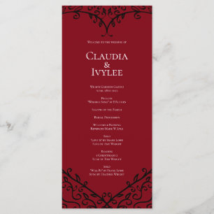 Red and Black Heart Gothic Wedding Programs Menu