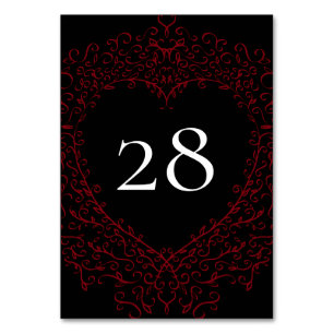 Red and Black Heart Gothic Wedding Table Number