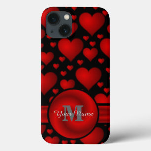 Red and black heart pattern personalised iPhone 13 case