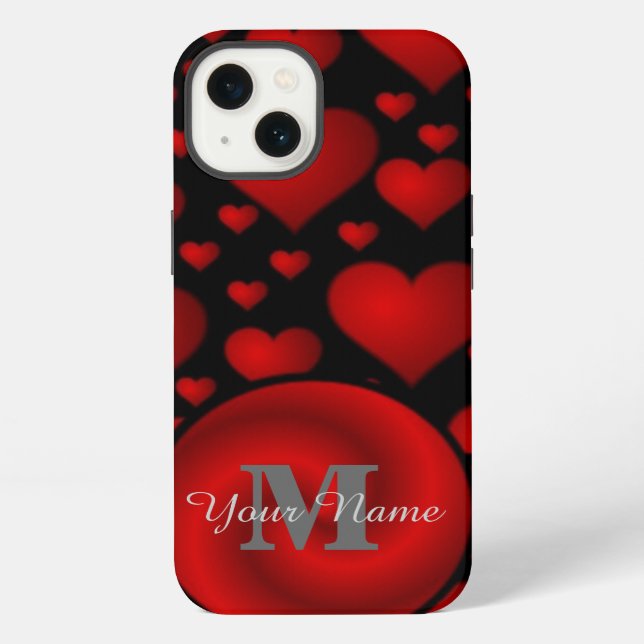 Red and  black heart pattern personalised iPhone case (Back)