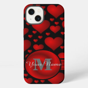 Red and black heart pattern personalised iPhone 13 case
