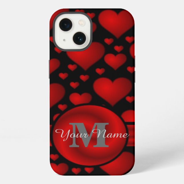 Red and  black heart pattern personalised iPhone case (Back)