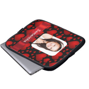 Red and black heart personalised photo laptop sleeve