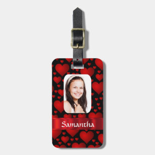 Red and black heart personalised photo luggage tag