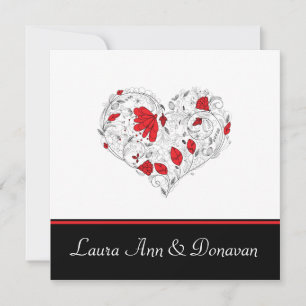 Red and Black Heart Post Wedding Invitation