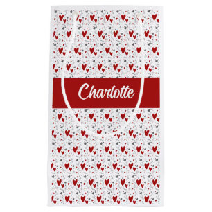 Red and Black Hearts Custom Monogram Name Small Gift Bag